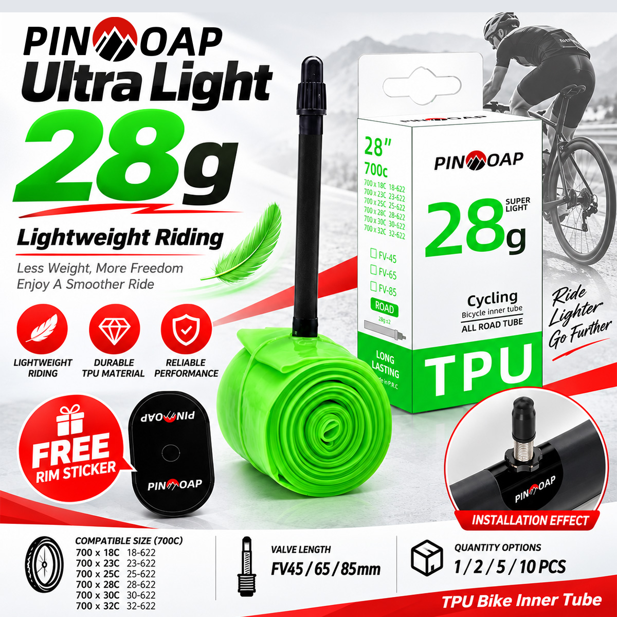 Inner Tube 700C - PINMOAP Lichtgewicht TPU Binnenband voor Fiets